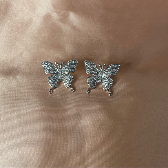Silver Butterfly Stud Earrings - Picture 2 of 6